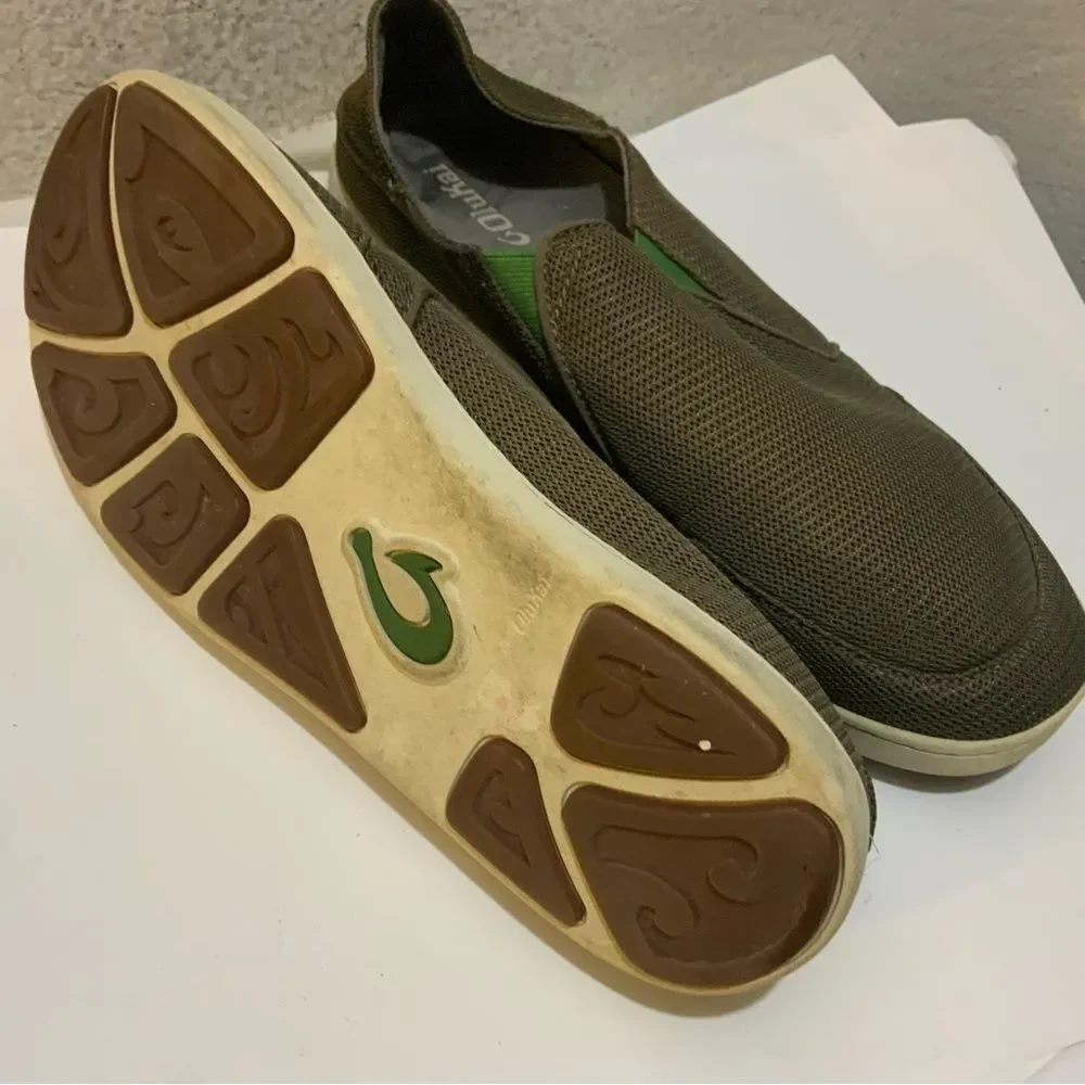 Men's OluKai Nohea Mesh Mustang/Lime Peel Slip On Shoes Loafers